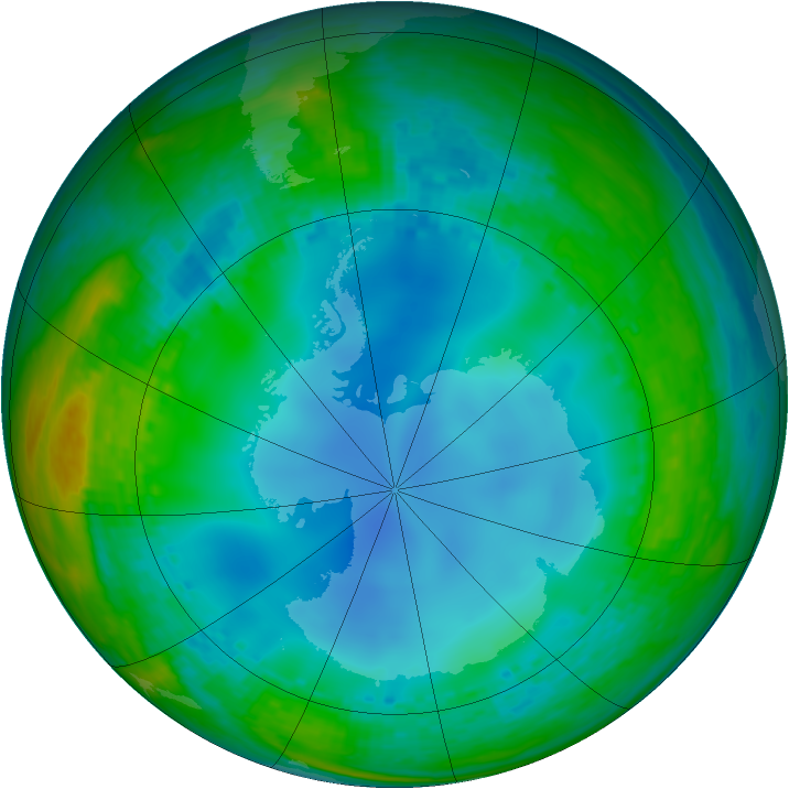 Antarctic ozone map for 15 July 2003